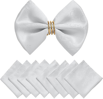 Cloth Napkins Set of 8–Square Jacquard sparkling metallic snowflake Fabric Polyester Washable Reusable Cloth Napkins for Kitchen Dinner Dining Restaurant Wedding Table(White Silver/17x17 Inch)