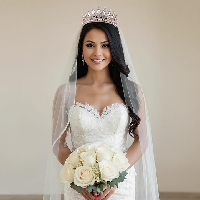 FORSEVEN Crystal Tiaras and Crowns for Women - Wedding and Birthday Party Princess Crown Hair Accessories - Bride Rhinestone Headband Halloween Decorations Hairband
