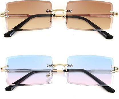 FEISEDY Vintage Rimless Sunglasses Rectangle Frameless Candy Color Glasses Women Men B2642