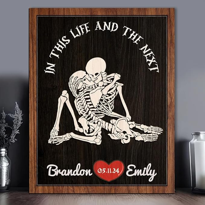 Personalized Couple Skeleton Wooden Sign, Couple Skeleton Sign, Gothic Engagement or Wedding Gift, Ghost Couple Sign, Halloween Skeletons Frame Sign, Wood Sign Valentine Gifts for Him Her a13