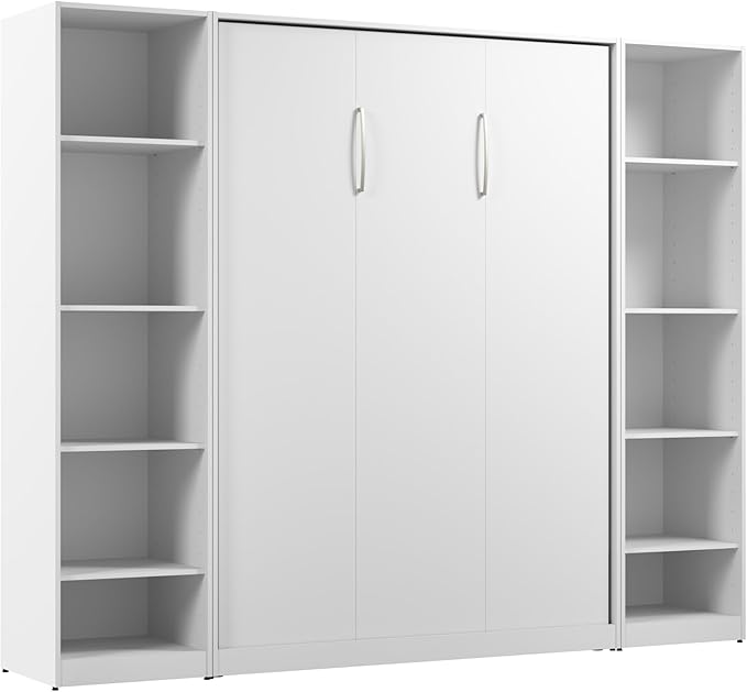 Bestar Claremont Full Murphy Bed with Closet Organizers (99W) in White, Space-Saving Sleeping Arrangement for Multipurpose Room