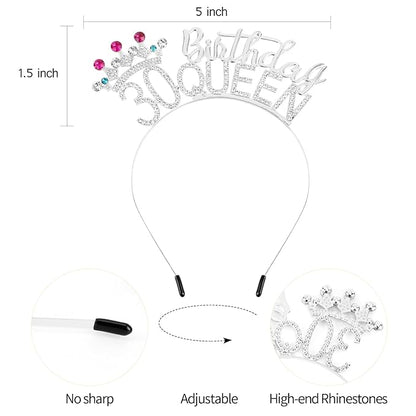 VELSCRUN 30th Birthday Queen Headband, Tiara Crown for Women, 30th Birthday Decorations for Her, Birth Queen Tiaras Crowns Sash for Women Mom Birth Party Decoration Hair Accessories Silver
