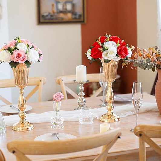 10Pcs Gold Vase Centerpiece Table Decorations - Metal Tabletop Flower Stand, Wedding Decorations for Reception, 15.6in Trumpet Tall Flower Vase for Birthday, Weddings, Anniversary Ceremony, Home Decor