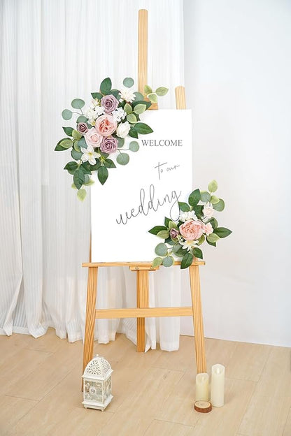 WEIERYUE(Pack of 2 Artificial Flowers Decorations,Artificial Arch Backdrop Garlandfor Ceremony Party Reception Entrance Welcome Easel Door Floral Decor Wall Home Entryway Outdoor(Bean Paste Powder)