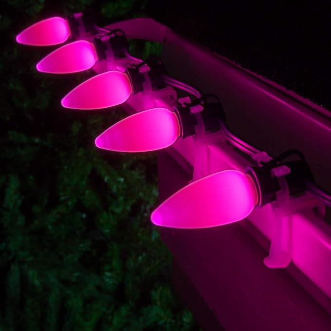 Wintergreen Lighting C9 OptiCore LED Commercial Outdoor Christmas Lights – Heavy Duty Christmas String Lights; Green Wire (25 Lights, 25 ft, Pink Smooth/Opaque)