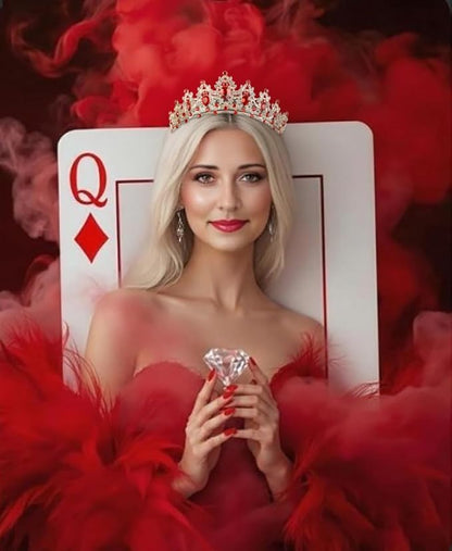 WOVOWOVO Princess Crown Queen Birthday Tiara for Women Girls, Red Crystal Tiaras and Crowns Headband Hair Accessories for Bride Wedding Halloween Costume Party Prom Christmas Gifts