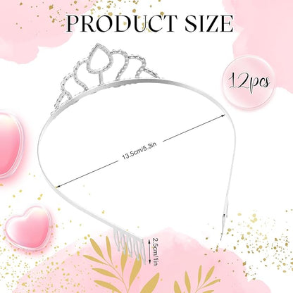 Remuuly 12 Pcs Princess Tiara for Women Silver Queen Tiara Rhinestone Hair Accessories, Princess Headbands Bulk for Bridal Wedding Birthday Prom Christmas Party, with Comb