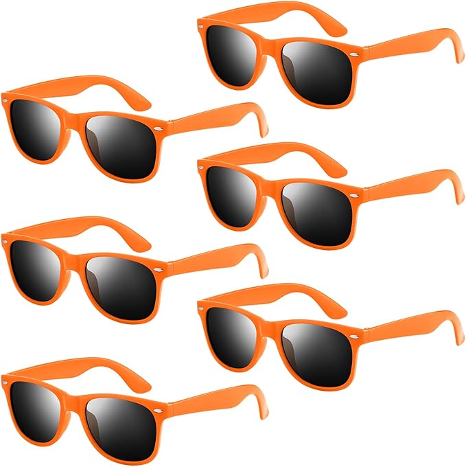 NEBURORA 6 Pack Orange Neon Sunglasses Bulk Retro Colorful Party Glasses for Adult Men Women Birthday Wedding Summer Beach Pool Party Supplies
