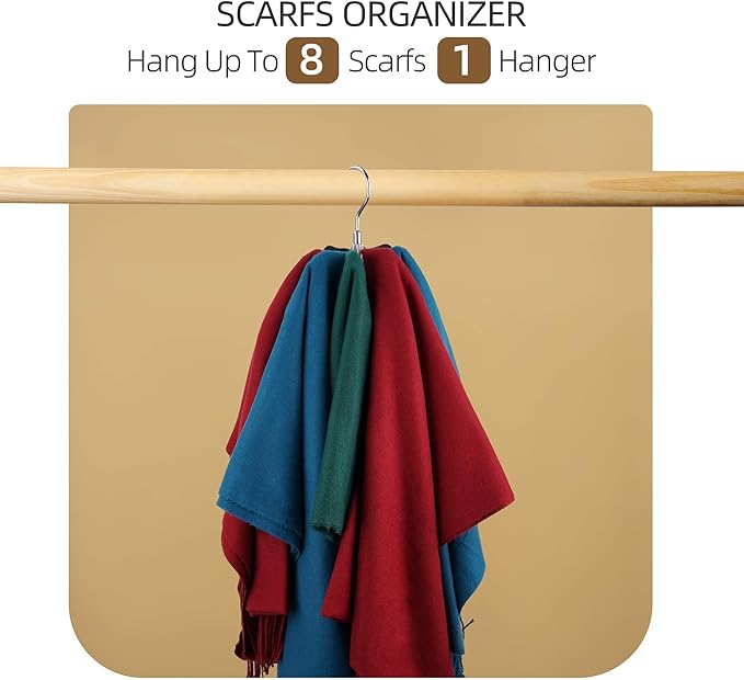 ZEDODIER 4 Pack Belt Organizer for Closet, Heavy-Duty Rotating Belt Hanger Rack Holds Multiple Belts, Hanging Space Saving Metal Belt Holder for Closet Storage, Silver