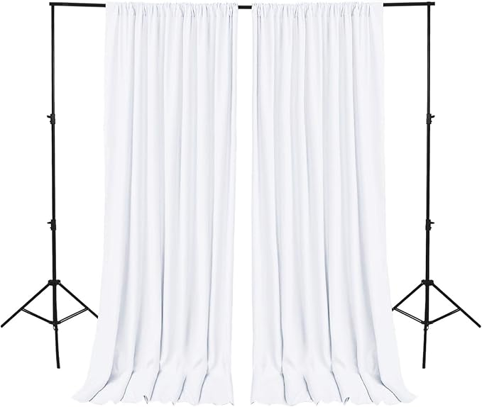 Hiasan White Backdrop Curtains for Parties, Polyester Photography Backdrop Drapes for Family Gatherings, Wedding Decorations, 5ftx7ft, Set of 2 Panels
