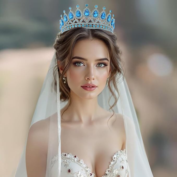 FORSEVEN Crystal Tiaras and Crowns for Women - Wedding and Birthday Party Princess Crown Hair Accessories - Bride Rhinestone Headband Halloween Decorations Hairband