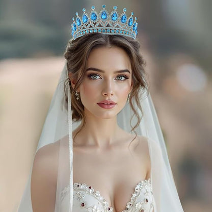 FORSEVEN Crystal Tiaras and Crowns for Women - Wedding and Birthday Party Princess Crown Hair Accessories - Bride Rhinestone Headband Halloween Decorations Hairband