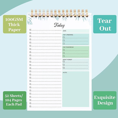 2 Packs To Do List Notepad, 104 Pages To Do List Notebook A5 Undated Daily Planner Notepad with Task Checklist Home Office School Supplies