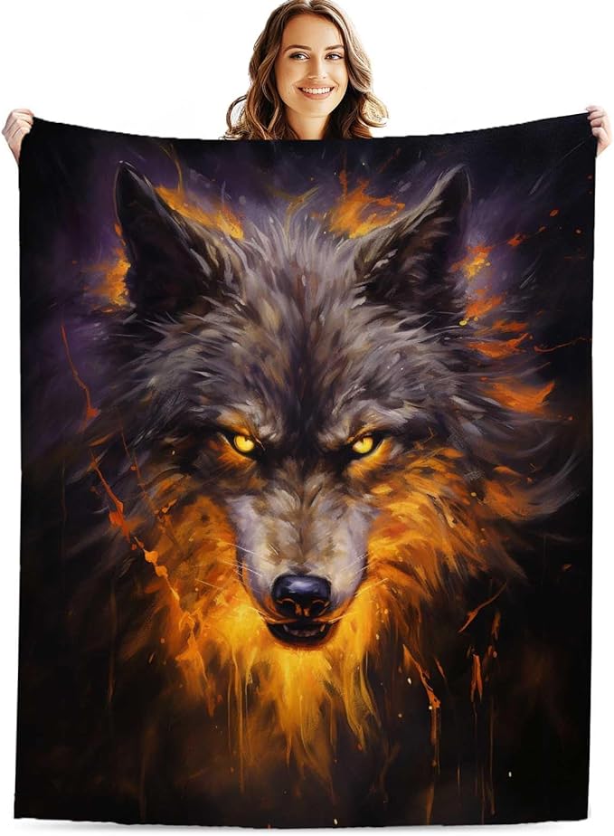 Firmiso Wolf Throw Blanket for Adults, Wolf Gifts for Men and Women, Wild Animal Home Decor for Bed and Living Room, Soft Fleece Throw, 50x40 Inches, 310 GSM, Single Side Printed