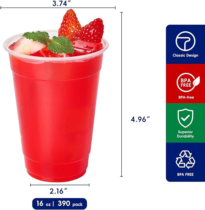 JOLLY CHEF 390 Pack 16 oz Clear Plastic Cups,Disposable Cups Drinking Cups for Ice Coffee,Milkshake, Cold Drinks
