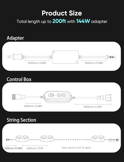 APPECK Permanent Outdoor Lights Pro 150ft, 108W RGBCW Eaves Light with 108 LED Lights, 80lm, Cuttable, 111 Scene Modes, IP67 Waterproof Lighting for Christmas Decoration, Work with Alexa, Black