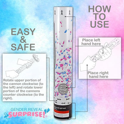 Gender Reveal Confetti Cannon Poppers(2 Pack - Pink) Gender Reveal Surprise - Colorful Confetti