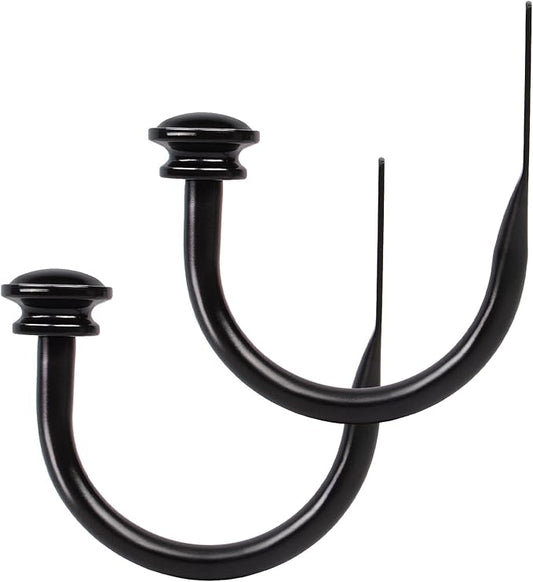TONIAL Curtain Holdbacks 2 Pack, Decorative Window Drapery Tiebacks for Wall with Small Finials (1 Pair/2 Pack), Black