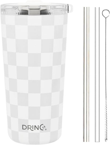 Drinco - 20 oz Stainless Steel Tumbler | Double Walled Vacuum Insulated Mug With Lid, 2 Straws, For Hot & Cold Drinks (20oz Checker)