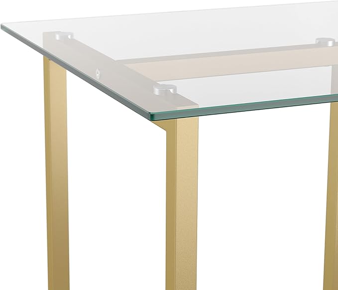 Martha Stewart Eli Home Office Desk with Glass Top and Steel Frame, Polished Brass