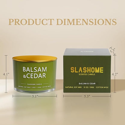 Balsam Cedar Candle, Large 3 Wick 12oz Soy Scented Candle, Luxury Christmas Birthday & Holiday Gift for Women & Men, Long Lasting 60+ Hour Clean Non-Toxic Burn, Elegant Winter Home Decor