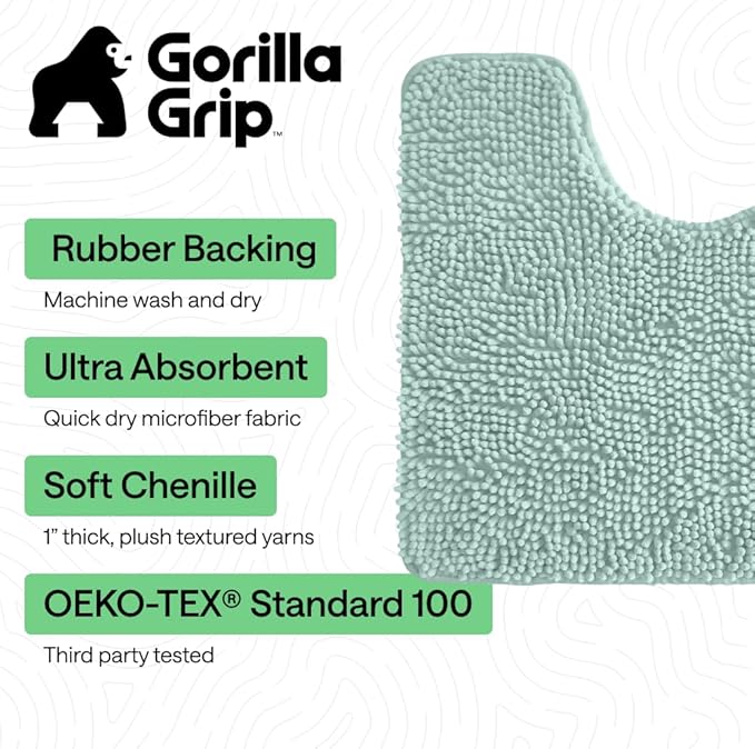 GORILLA GRIP Bathroom Rug Sets, Soft Chenille 2 Piece Area Rugs Set, Toilet Base Mat and 30x20 Carpet, Absorbent Microfiber Washable Mats Dry Quickly, Home Décor and Bath Room Accessories, Seablue
