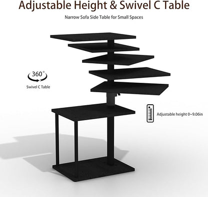 Swivel Side Table for Couch Arm, Adjustable C End Table for Recliner or Bed, Tv Trays with Storage Shelf for Small Spaces Small Nightstand Table for Living Room, Bedroom，2pc