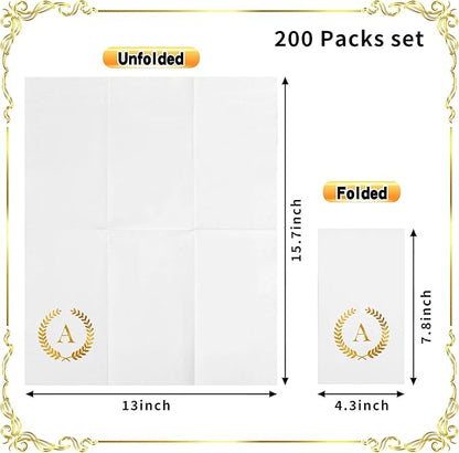 200 Pack Monogrammed Disposable Napkins Gold Foil Letter A Guest Napkins Initial Disposable Hand Paper Towels for Wedding Engagement Baby Shower Party Home Kitchen Bathroom Dinner Decorative Towels