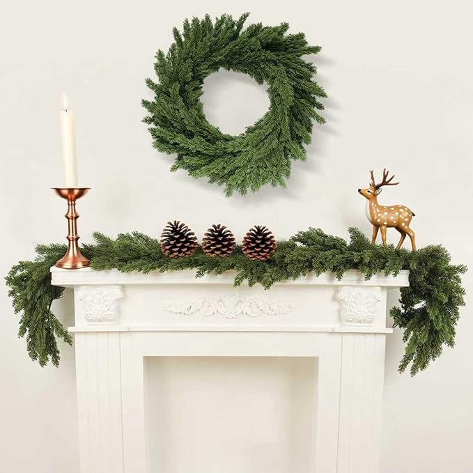 Christmas Garland 6ft, Artificial Norfolk Pine Garlands, Real Touch Garlands for Decoration Christmas, Christmas Cedar Garland for Table, Mantle, Wall, Fireplace, Indoor (Greenery Cypress Garland)