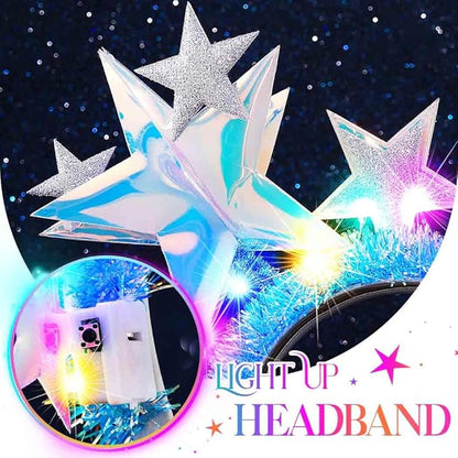 GORTIN Light up Star Headband Silver LED Headpiece Glowing Star Rave Hair Accessories for Women