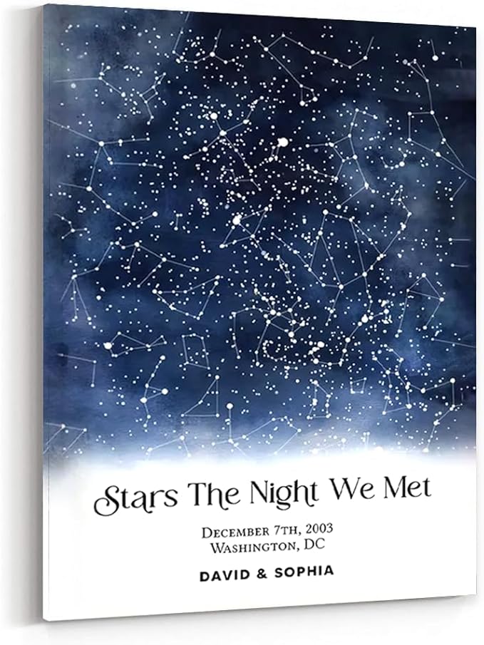 GABITA Personalized Wall Art for Couples, Anniversary Canvas for Couple Parent Grandparent, Stars The Night We Met Canvas Poster, Night Sky Map By Date & Location for Anniversary Keepsake
