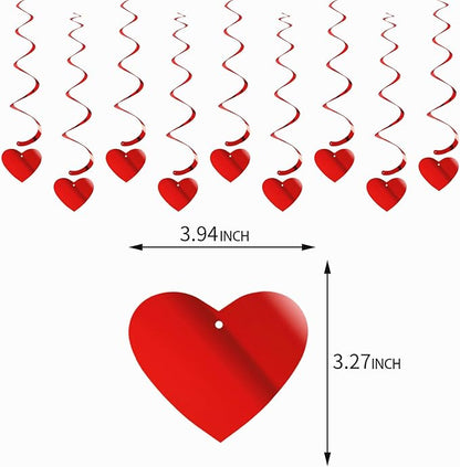 Red Heart Swirls Party-Decorations - 18Pcs Romantic Special Night Galentines Hanging Streamers Garland, Girl Wedding Anniversary Baby Bridal Shower Birthday Decor Supplies Hugtmr
