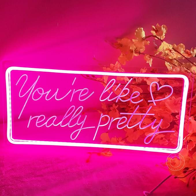 SYLHOME Pink You're Like Really Pretty Led Neon Light Sign USB Gorgeous Girls Bedroom Kids Room Wall Decor Sign Wedding Birthday Party Salon Bar Decor 15.8"X7.5" 5V