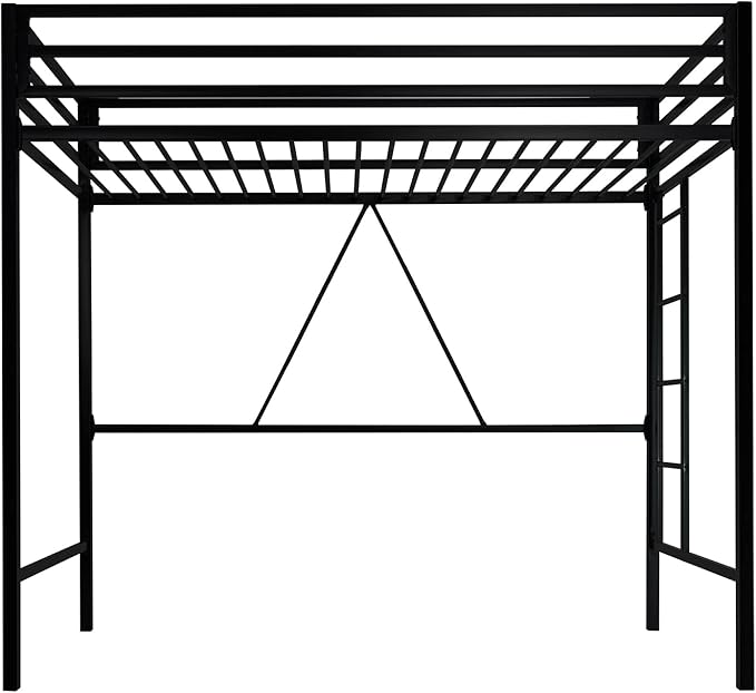 ikalido Metal Loft Bed Twin Size with Safety Guardrail and Ladder, No Box Spring Needed Space Saving Bedroom Furniture, Matte Black