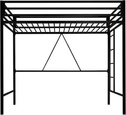 ikalido Metal Loft Bed Twin Size with Safety Guardrail and Ladder, No Box Spring Needed Space Saving Bedroom Furniture, Matte Black