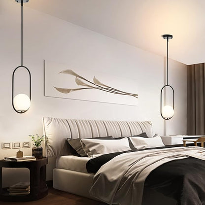 Modern Globe Pendant Light Mid Century Chandelier 1-Light Matte Black Ceiling Hanging Lighting Fixture with White Globe Glass Shade for Kitchen Island Dining Room Bedroom