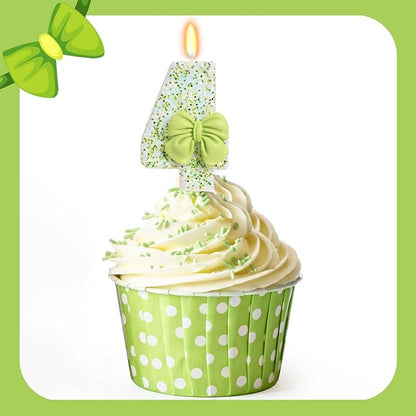 Birthday Candle for Cake, Green Bow Number Cake Candles, 2.76 inch Cake Topper Decoration for Birthday Party (Number 4)
