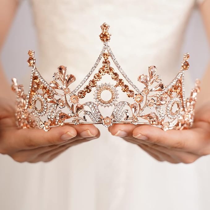 Wekicici Baroque Queen Crown Orange Crystal Tiara Rhinestone Princess Wedding Headband for Women Birthday Pageant Party(Orange)