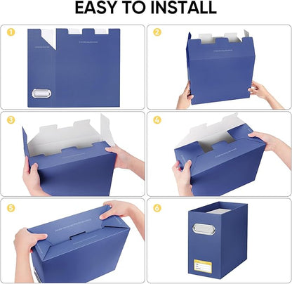 BALEINE File Organizer Box, Cardboard File Folder Organizer with Handle for Letter Size, Portable Collapsible Hanging Filing Box for Home Office Document Storage (2 Pack, Navy)