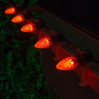 Wintergreen Lighting 25 ft C7 Orange OptiCore Commercial Christmas Lights – LED Bulbs for Halloween, Holiday, Party; Green Wire (25 Amber Lights)