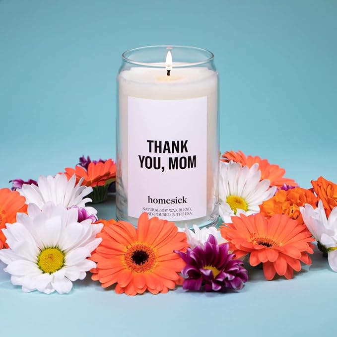 Homesick Thank You Mom Candle – 13.75 oz Scented Candle in Sage Sandalwood Soy Wax Blend, Non-Toxic, 80 Hr Burn with Organic Cotton Wick, Reusable Jar – Best Wedding & Engagement Gifts for Couples