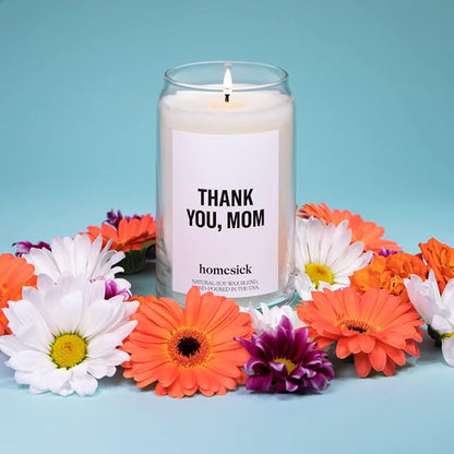 Homesick Thank You Mom Candle – 13.75 oz Scented Candle in Sage Sandalwood Soy Wax Blend, Non-Toxic, 80 Hr Burn with Organic Cotton Wick, Reusable Jar – Best Wedding & Engagement Gifts for Couples