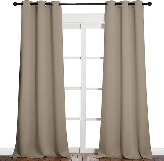NICETOWN Patio Glass Door Blackout Curtains for Bedroom/Living Room, Privacy Panel Drapes for Dining Room and Guest Room (Taupe, 42 inches Wide x 95 inches Long, 1 Pair)