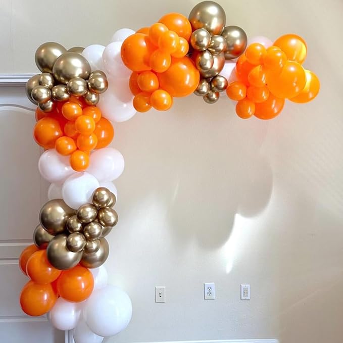 Orange and White Balloons Arch Kit, 162pcs Orange White Metallic Gold and Confetti Balloons for Fall Thanksgiving Baby Shower Halloween Anniversary Birthday Party Decorations