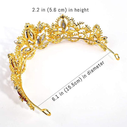 Gold Tiara and Crown for Women Red Gem Queen Crowns with Comb Rhinestones Headband for Girls Crystal Wedding Hair Accessories for Bachelor Party Bride Bridal Prom Halloween Costume Cosplay