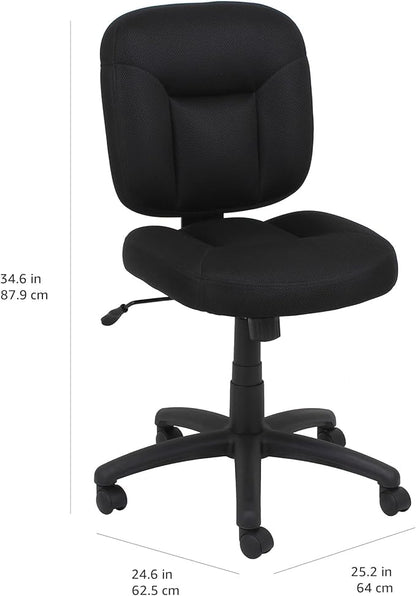 Amazon Basics Low-Back Office Desk Chair with Back Support, Adjustable Height, 360 Degree Swivel, Fabric Upholstery, Rolling, Black