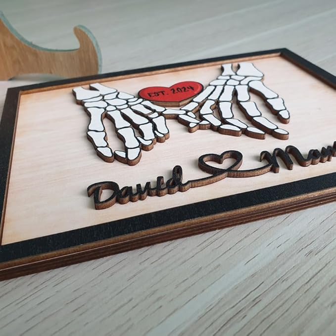 Personalized Forever My Boo Wooden Sign, Wedding Halloween Decorations, Couple Hand Skeleton Wooden Frame, Gothic Decor, Boo Sign, Custom Names For Couples Ghost Wood Sign, Birthday Gift for Boyfriend Girlfriend 3