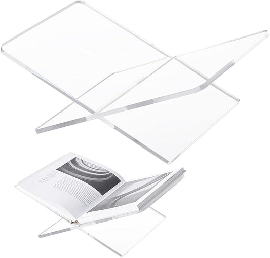 Acrylic Book Stand 15 x 9 x 6 in Large Open Book Display Stand for Cookbook Art Book Bible Guest Book - Coffee Table Book Stand for Reading - Transparency, Large Size