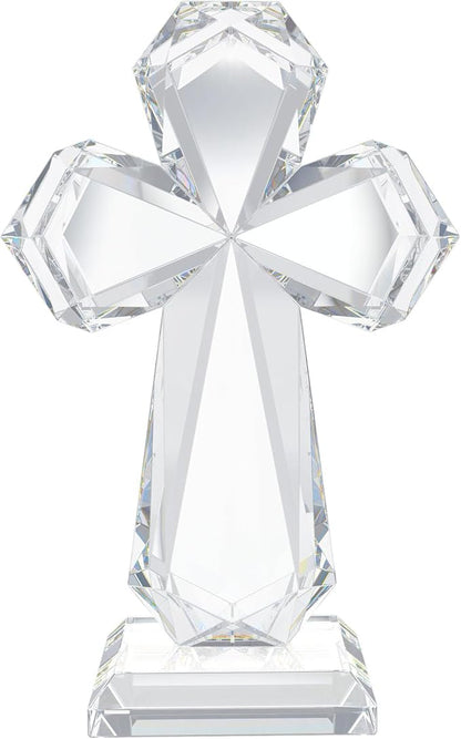 YWHL Clear Crystal Standing Cross Figurine Decor, Holy Cross Collectible Figurines Decoration, Religious Gifts for Women Men, Handmade Christian Easter Cross for Home Office