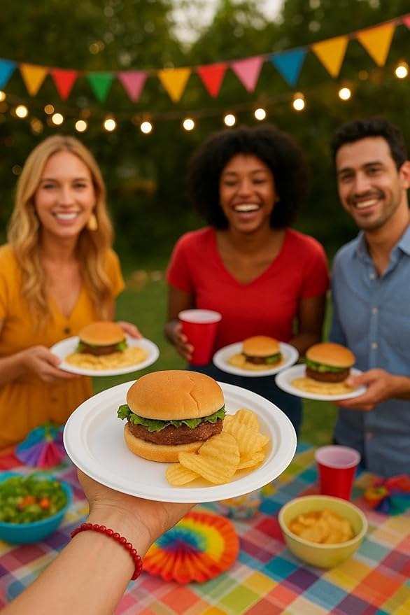 TIRIA Compostable Paper Plates 10 Inch [175 Pack], Biodegradable Sturdy Heavy Duty Paper Plates Bulk, Eco-Friendly Disposable Dinnerware for Parties, Lunch, Events, Picnics, Christmas & Thanksgiving